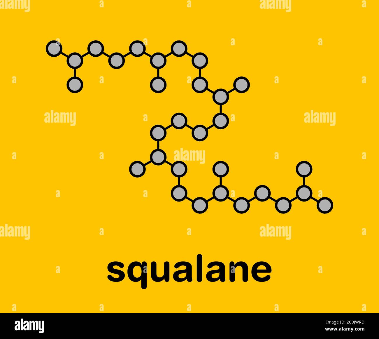 Squalane molecule. Saturated compound, derived from squalene. Used in cosmetics as emollient and moisturizer. Stylized skeletal formula (chemical stru Stock Photo