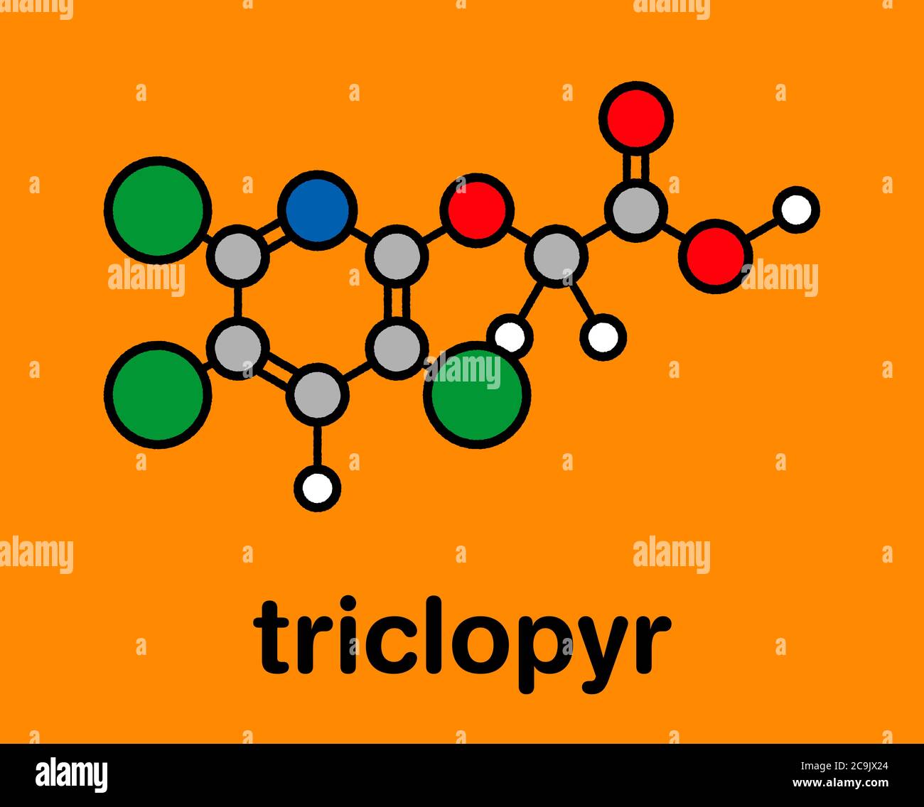 Triclopyr herbicide (broadleaf weed killer) molecule. Stylized skeletal