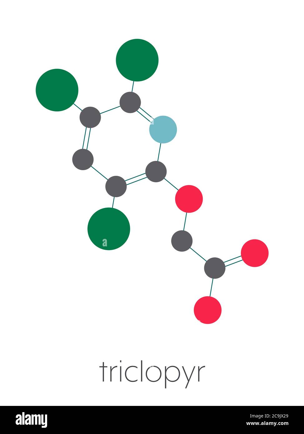 Triclopyr herbicide (broadleaf weed killer) molecule. Stylized skeletal
