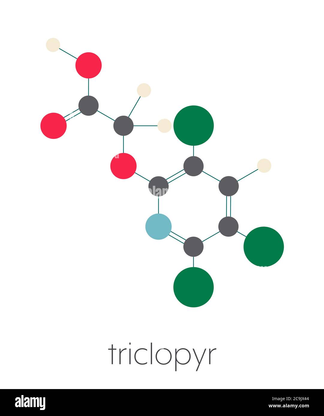 Triclopyr herbicide (broadleaf weed killer) molecule. Stylized skeletal