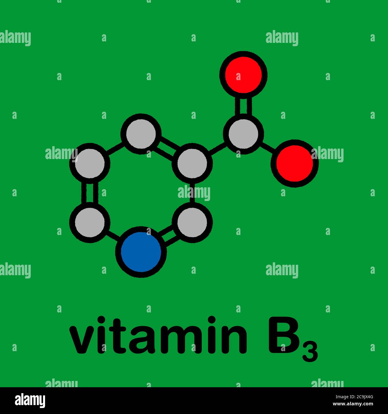 Vitamin B3 (niacin) molecule. Stylized skeletal formula (chemical