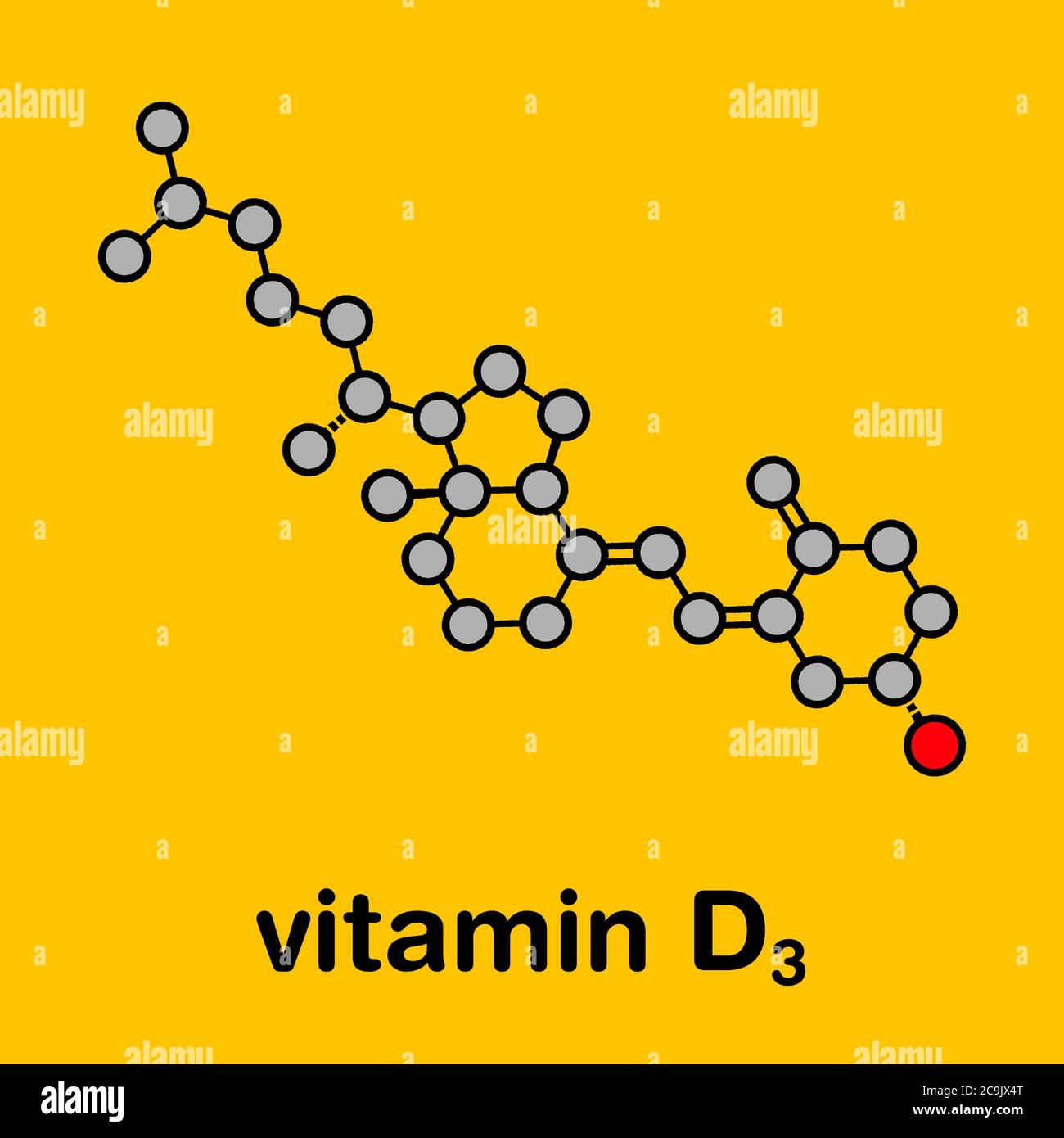 Vitamin D (D3, cholecalciferol, toxiferol) molecule. Stylized skeletal