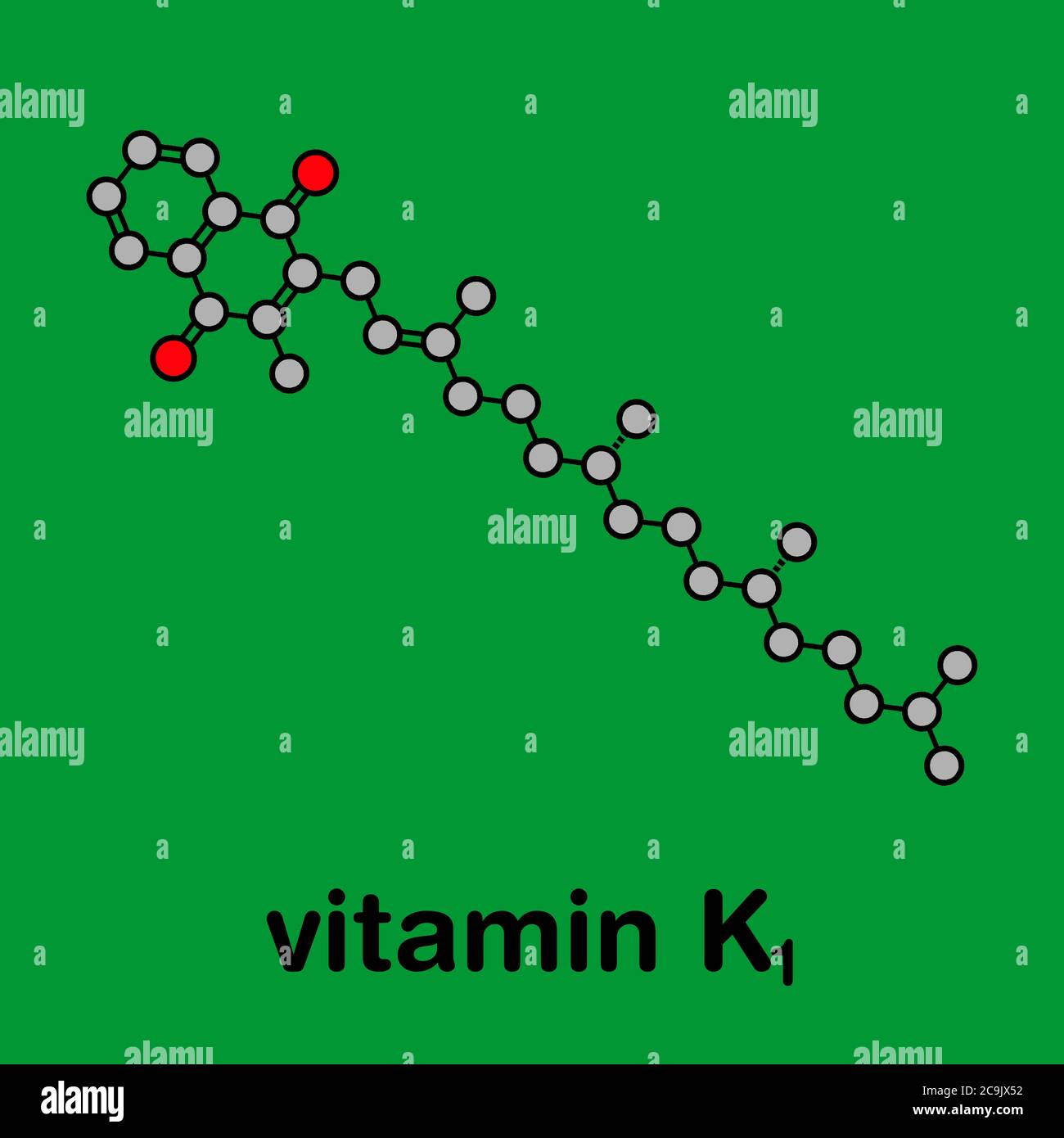Vitamin K (K1, phylloquinone, phytomenadione) molecule. Stylized
