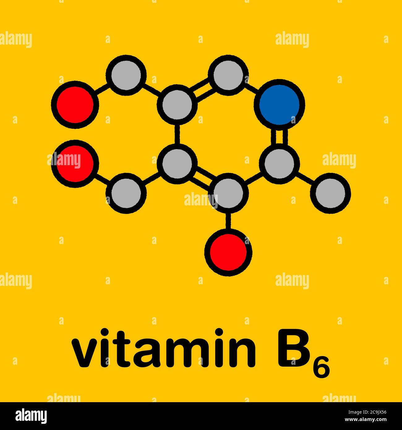 Vitamin B6 (pyridoxine) molecule. Stylized skeletal formula (chemical