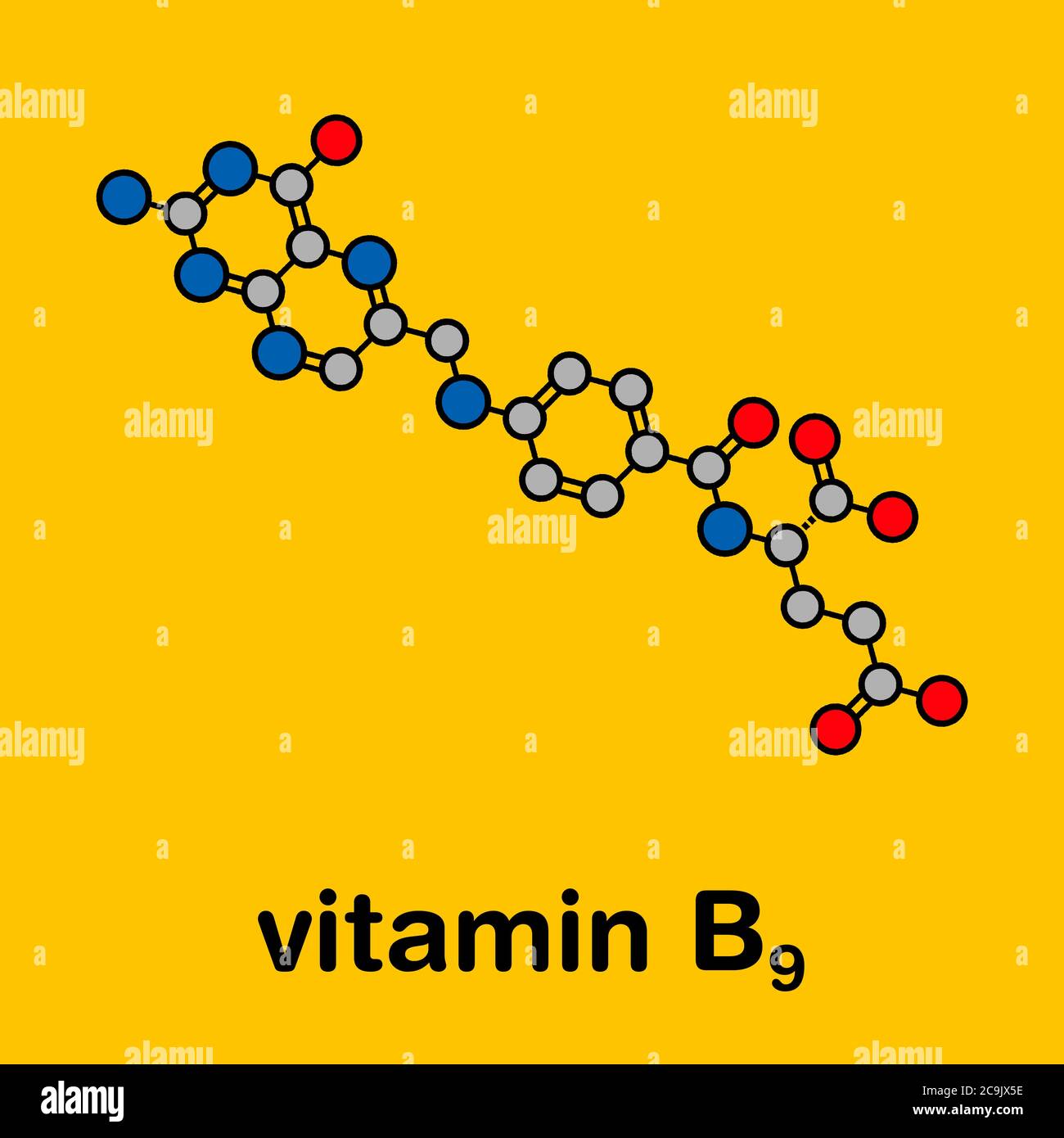 Vitamin B9 (folic acid) molecule. Stylized skeletal formula (chemical