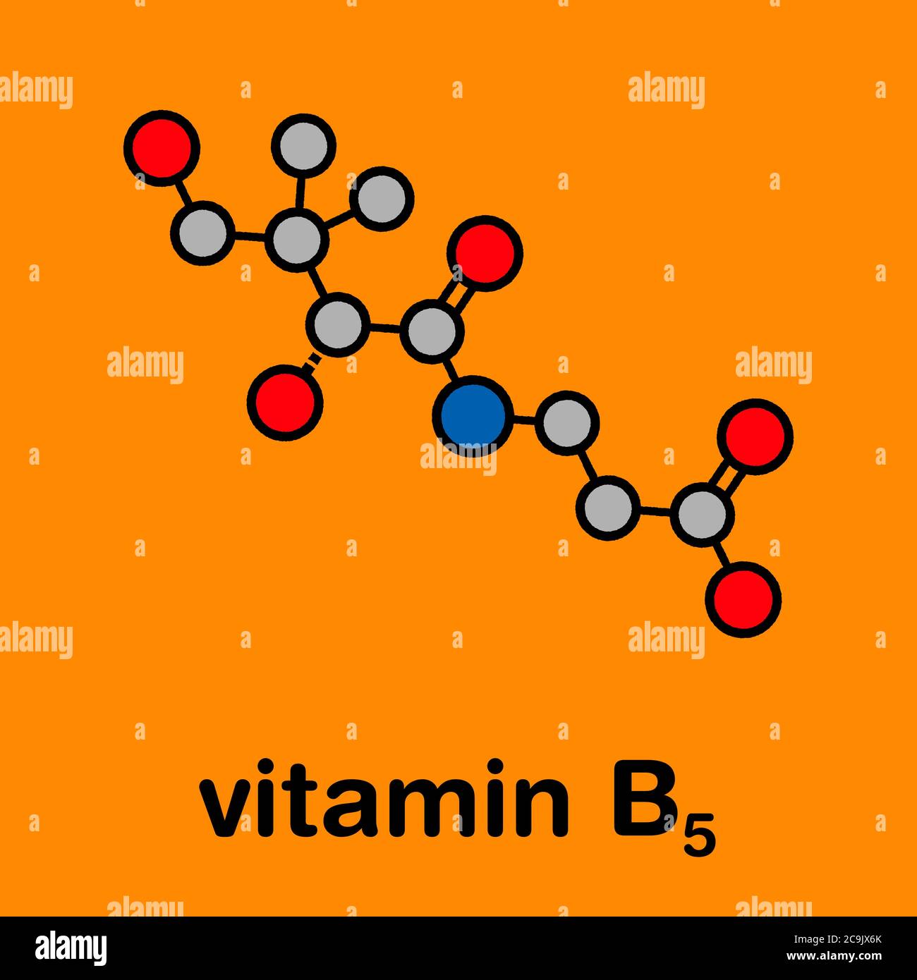 Vitamin B5 (pantothenic acid, pantothenate) molecule. Stylized skeletal formula (chemical