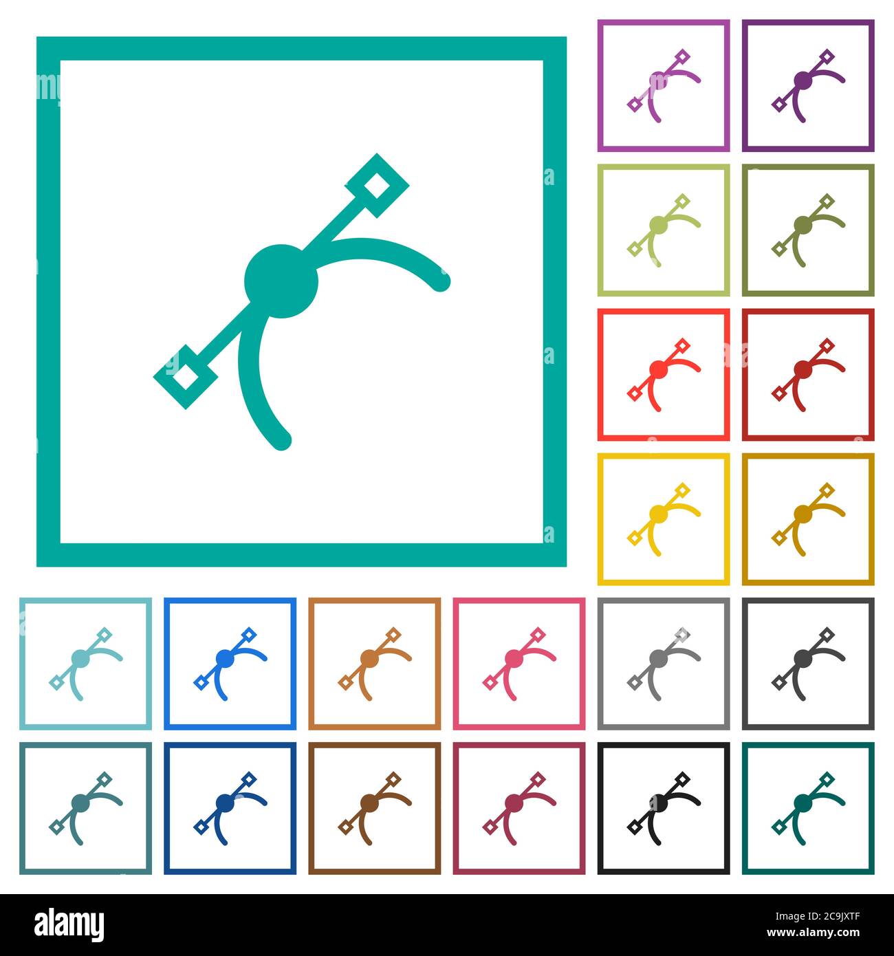 Vector symbol flat color icons with quadrant frames on white background ...
