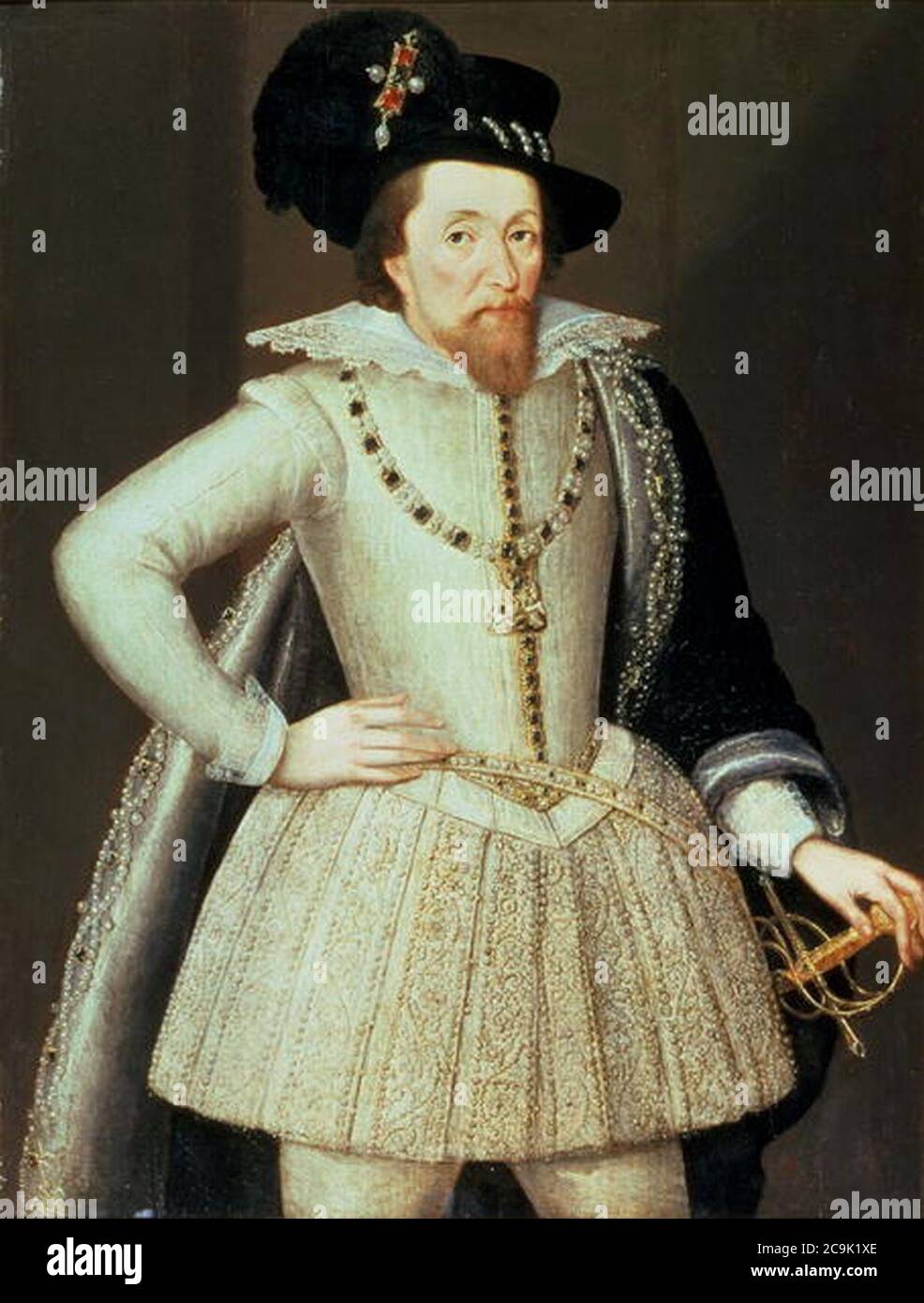 James VI and I (dressed in white). Stock Photo