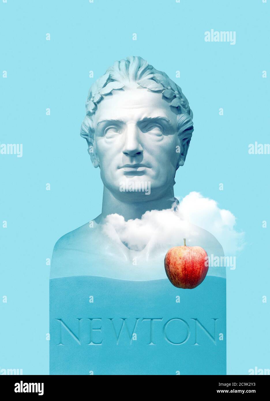 Isaac Newton and the apple, computer artwork. Stock Photo