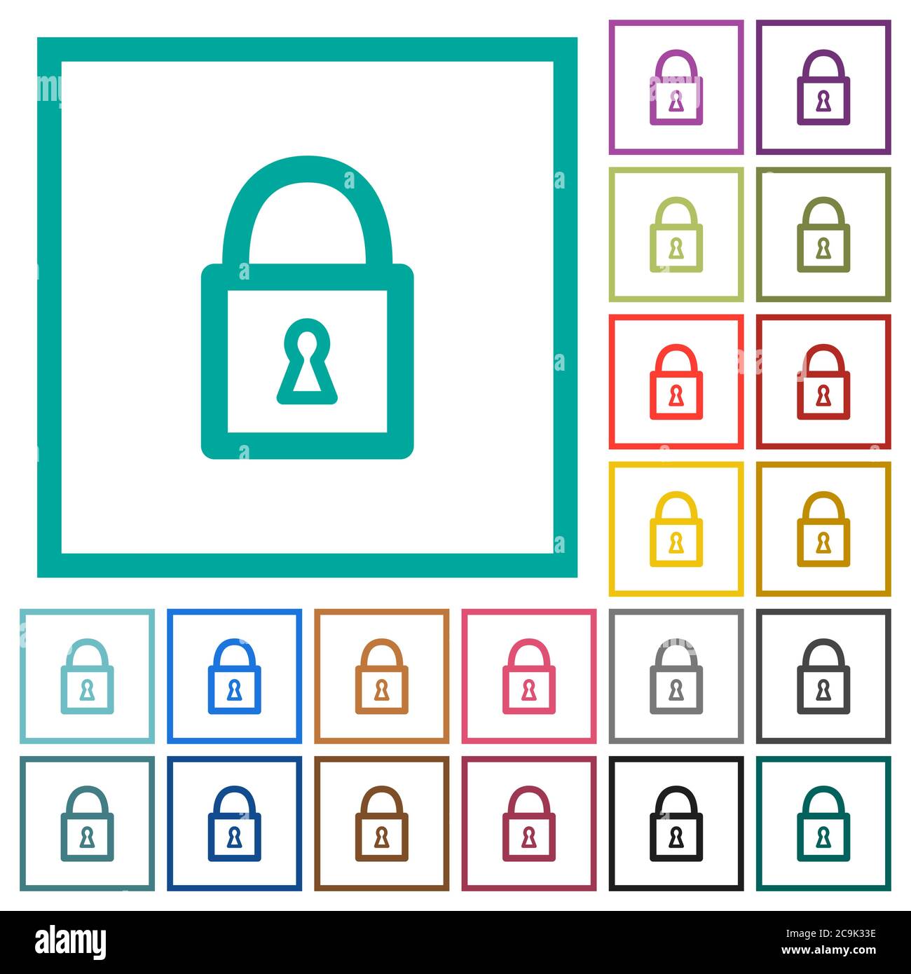 Locked padlock with keyhole flat color icons with quadrant frames on ...