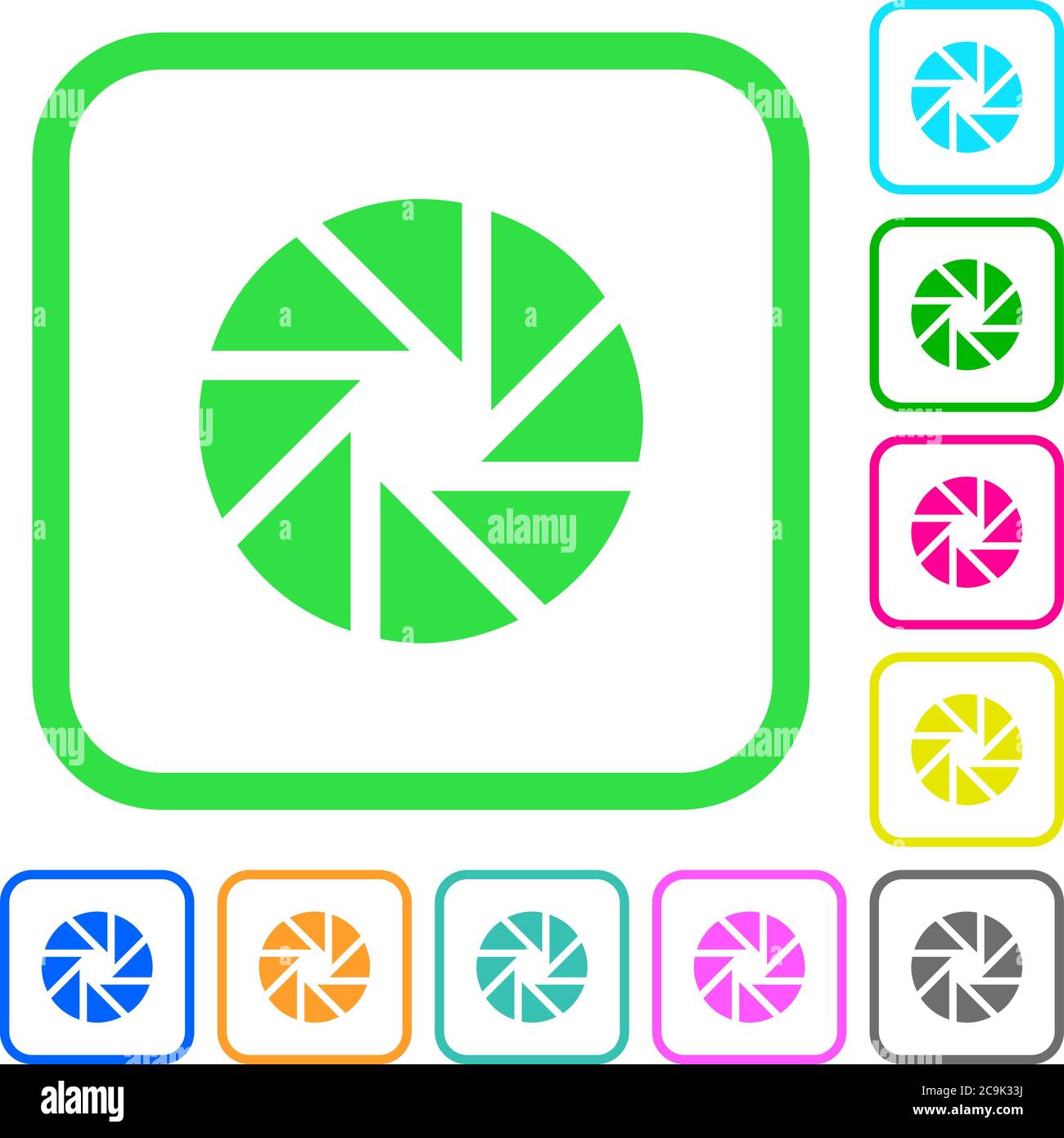 Aperture vivid colored flat icons in curved borders on white background ...