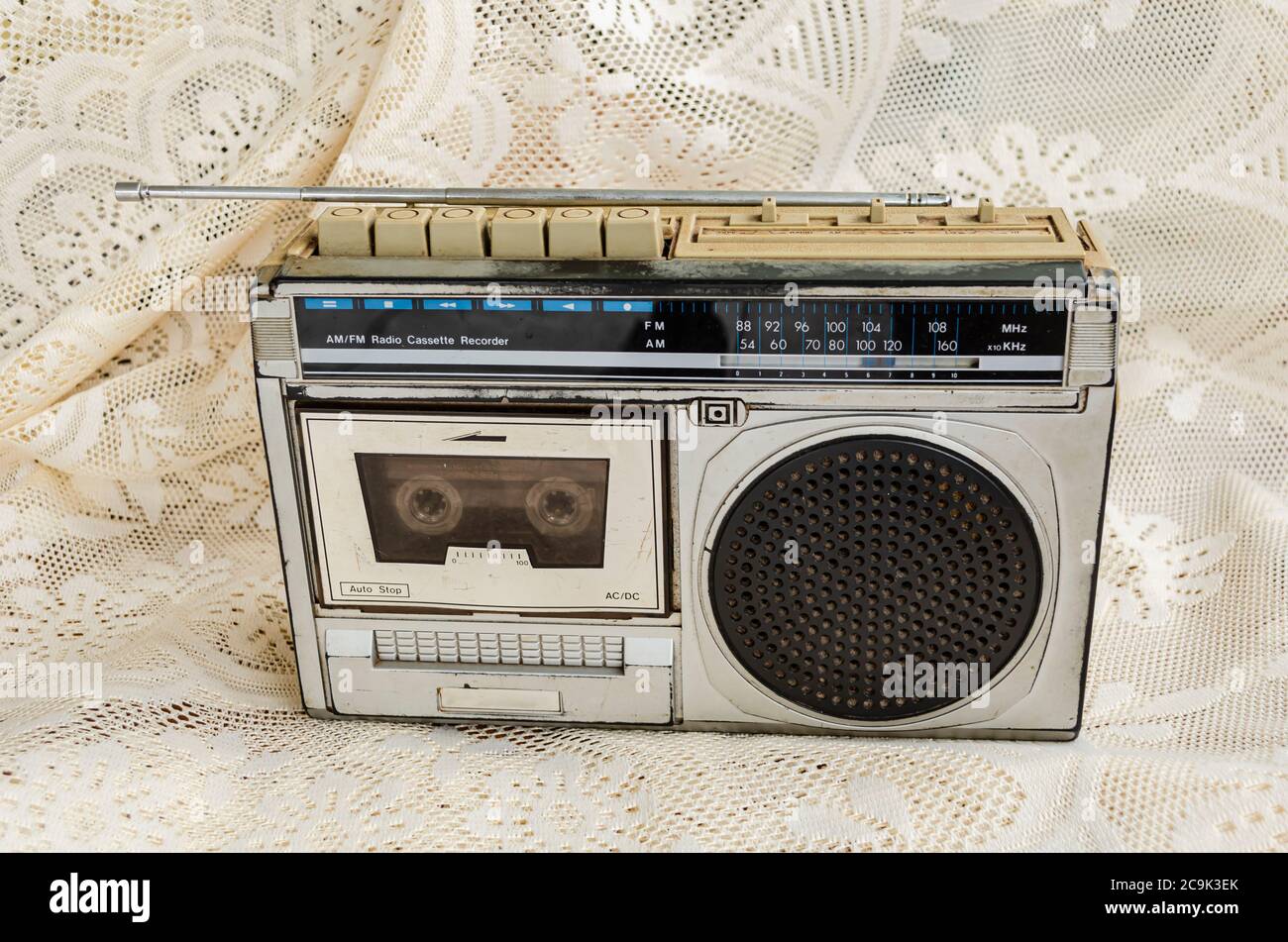 Old Portable Transistor Radio.With Cassette Player Stock Photo