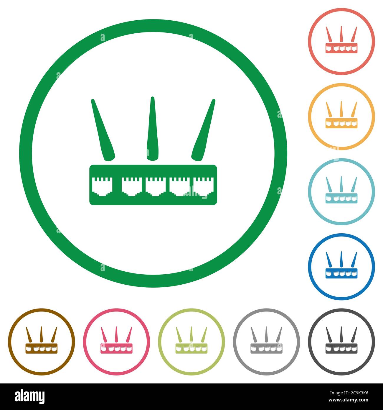 Wireless router flat color icons in round outlines on white background ...