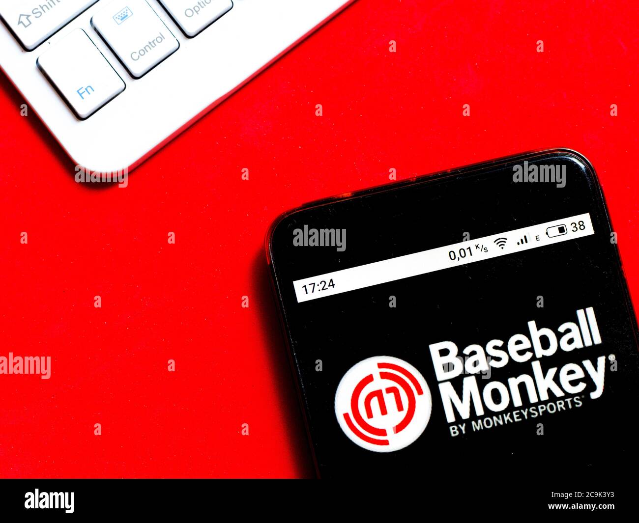 In this photo illustration e-commerce a Baseball Monkey logo is seen displayed on a smartphone Stock Photo