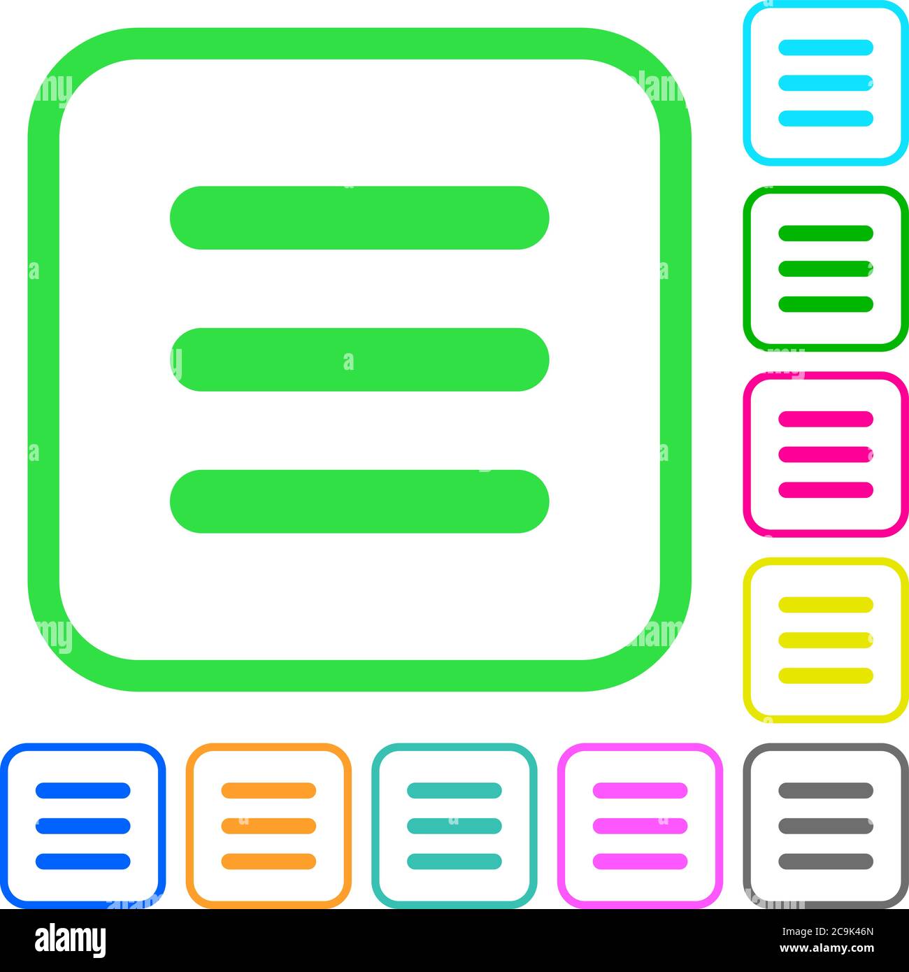 Menu vivid colored flat icons in curved borders on white background ...