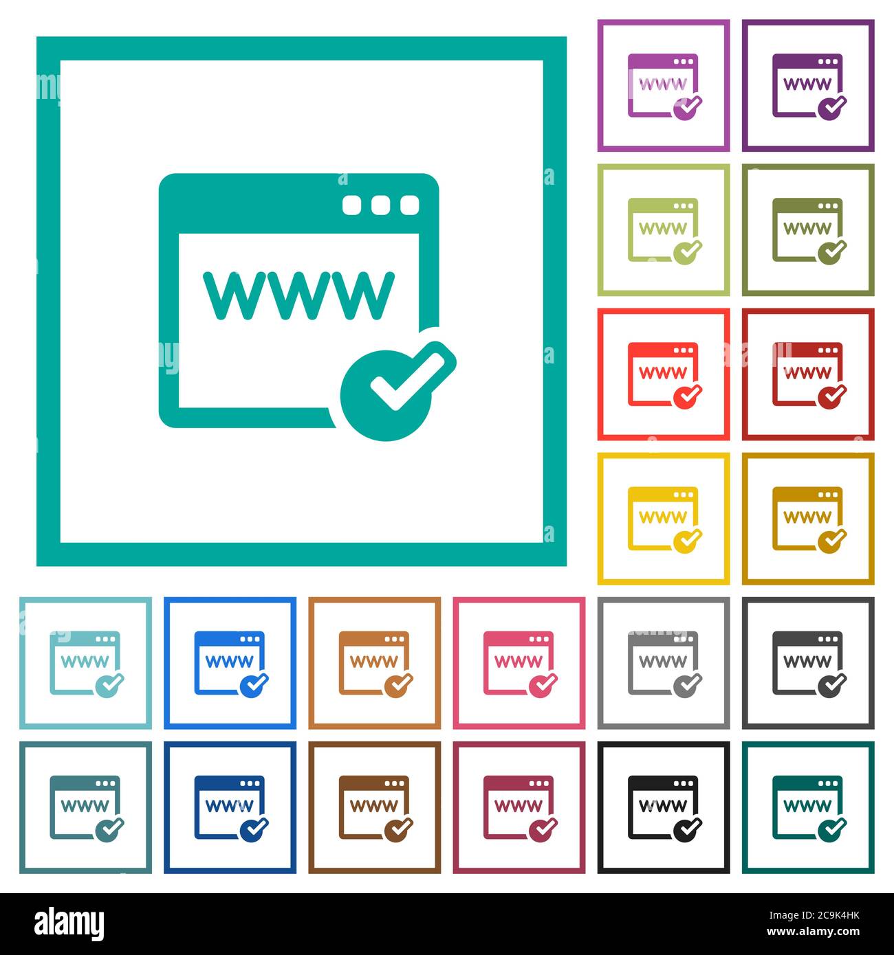 Domain registration flat color icons with quadrant frames on white background Stock Vector