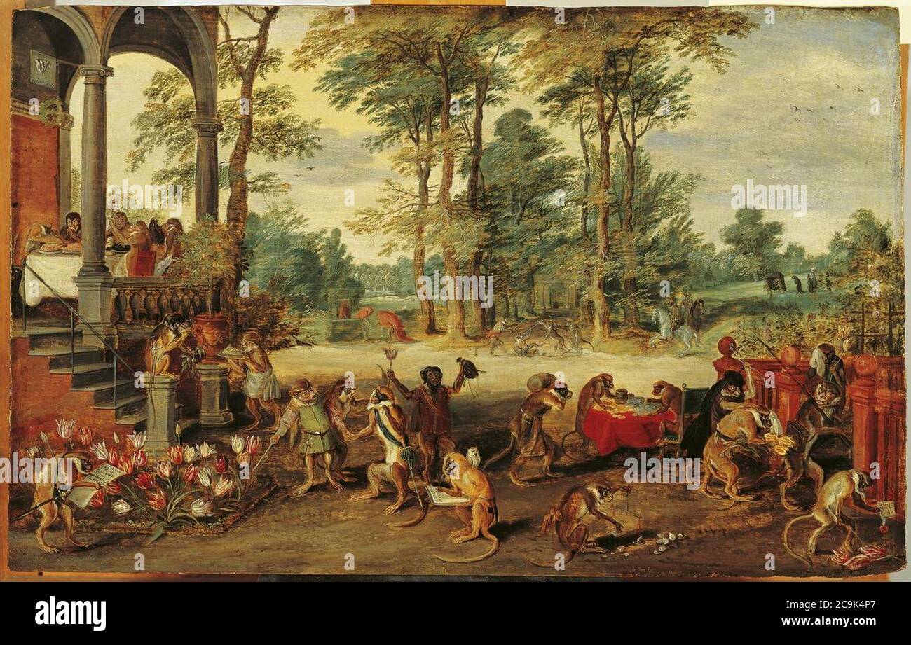 Jan Brueghel the Younger, Satire on Tulip Mania, c. 1640 Monkeys