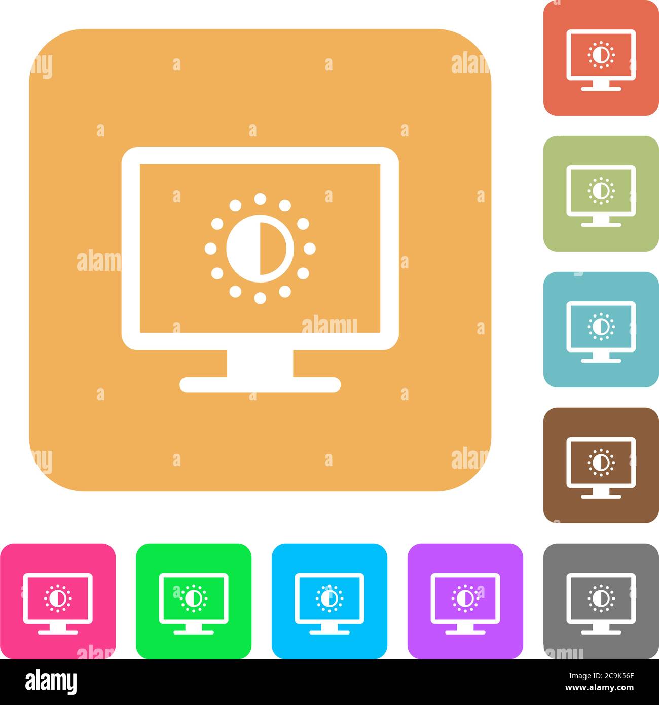 Adjust screen saturation flat icons on rounded square vivid color backgrounds. Stock Vector