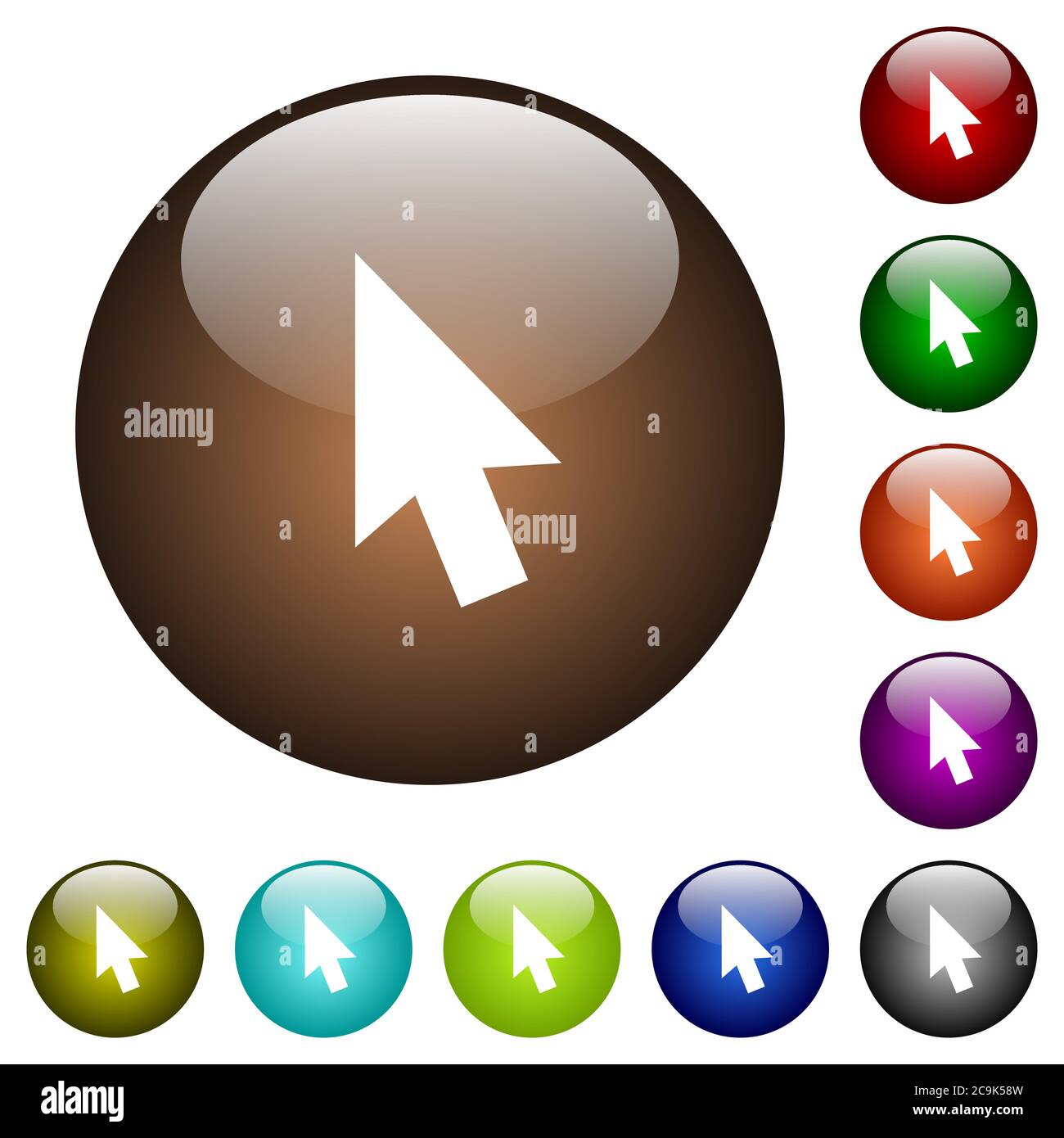 Mouse cursor white icons on round color glass buttons Stock Vector ...