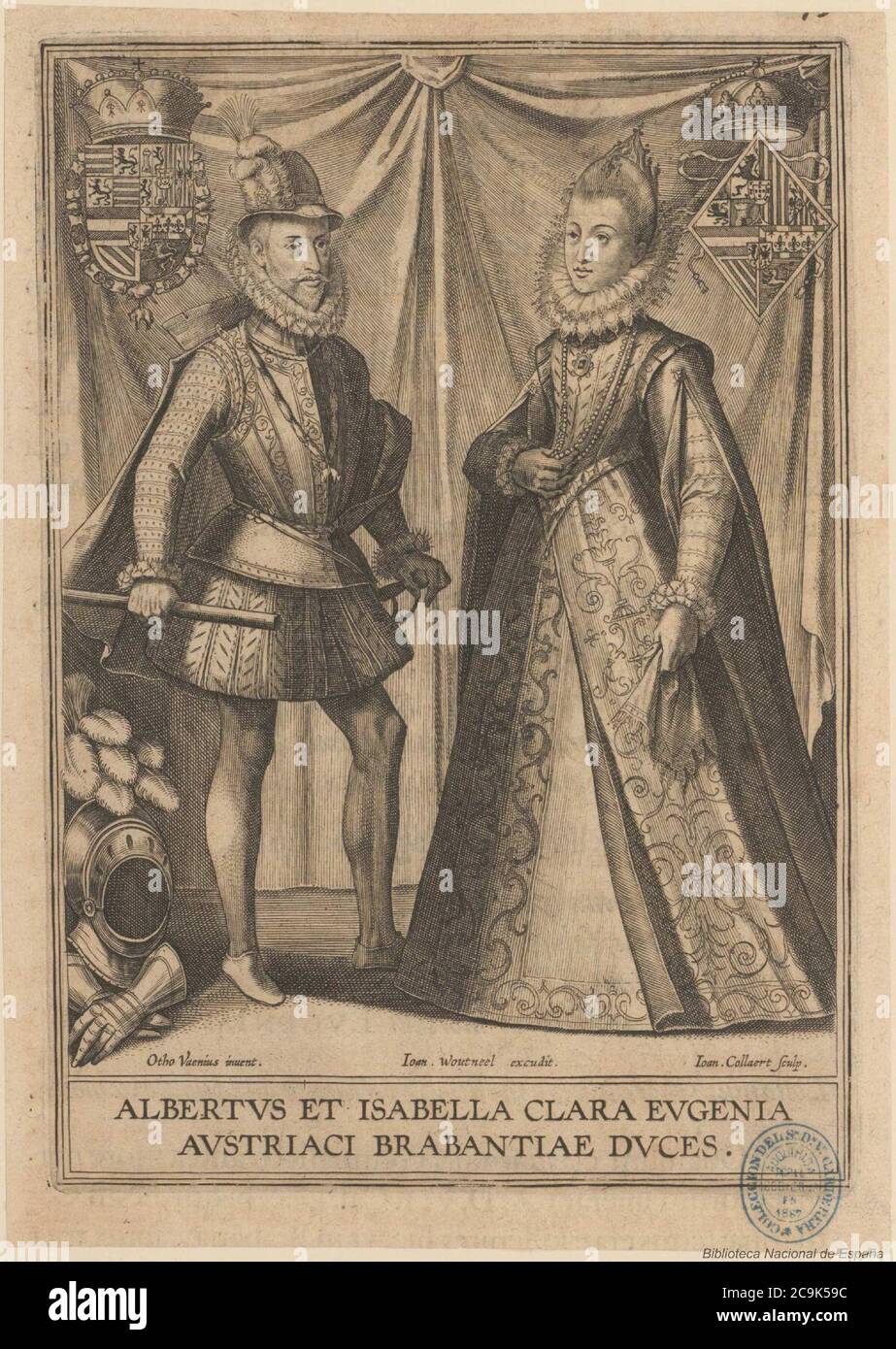 Jan collaert-vaenius-Retrato de Alberto e Isabel Clara Eugenia Archiduques de Austria. Stock Photo