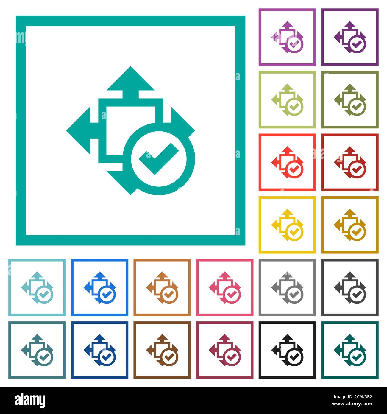 Accept size flat color icons with quadrant frames on white background ...