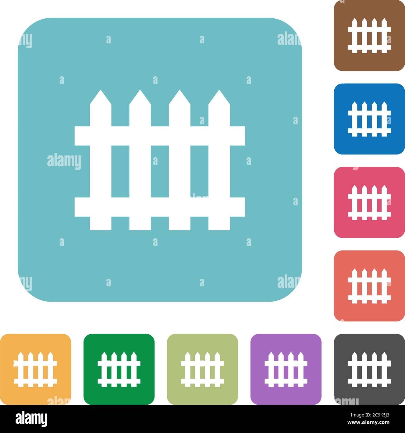 Fence white flat icons on color rounded square backgrounds Stock Vector