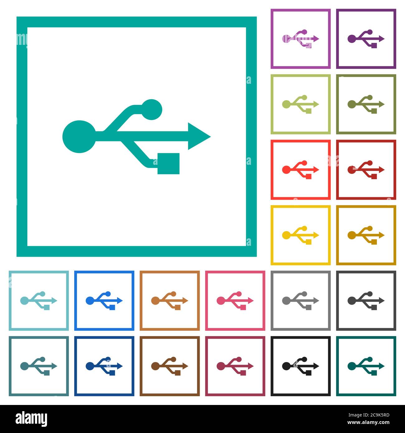 USB connection flat color icons with quadrant frames on white ...