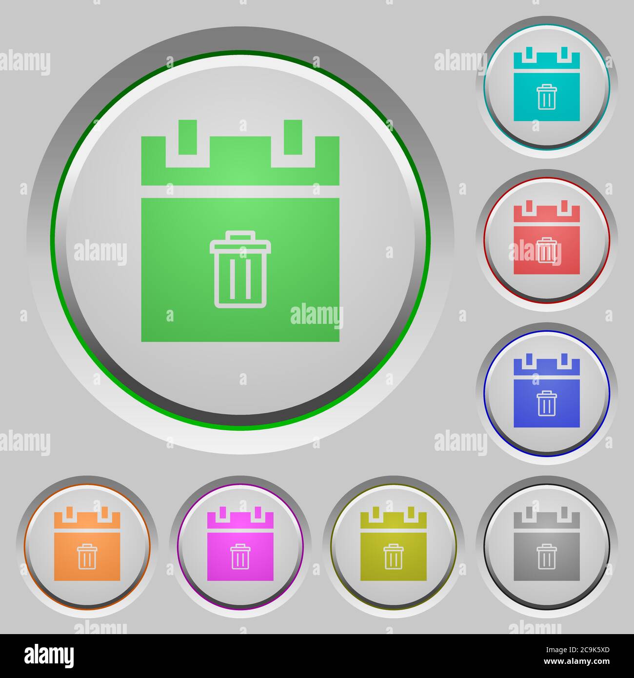 Delete schedule item color icons on sunk push buttons Stock Vector
