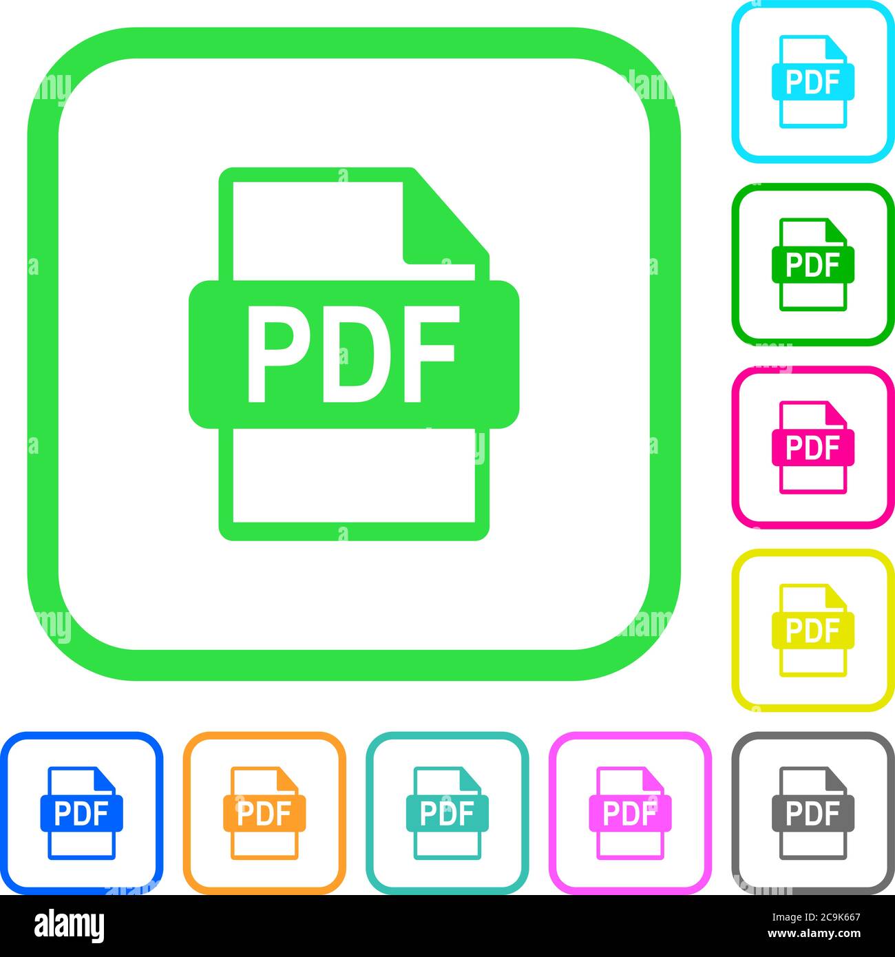 PDF file format vivid colored flat icons in curved borders on white ...