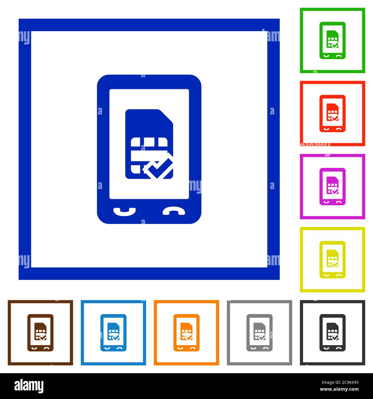 Mobile simcard accepted flat color icons in square frames on white background Stock Vector
