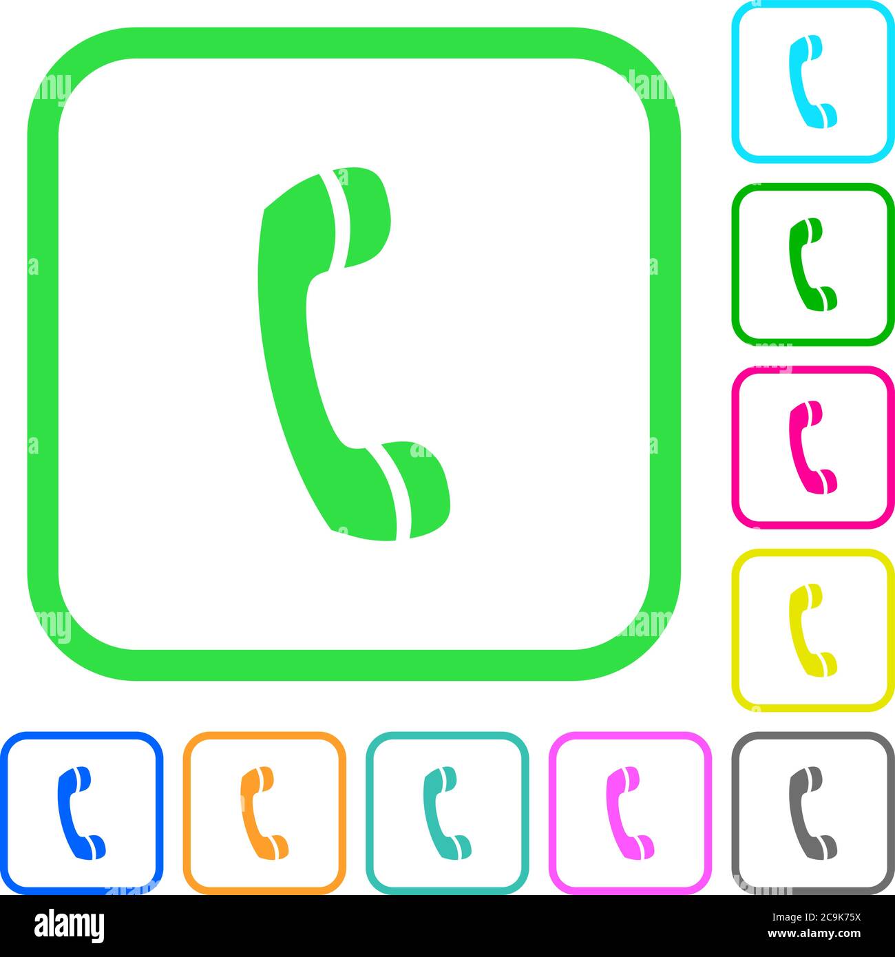 Telephone call vivid colored flat icons in curved borders on white ...