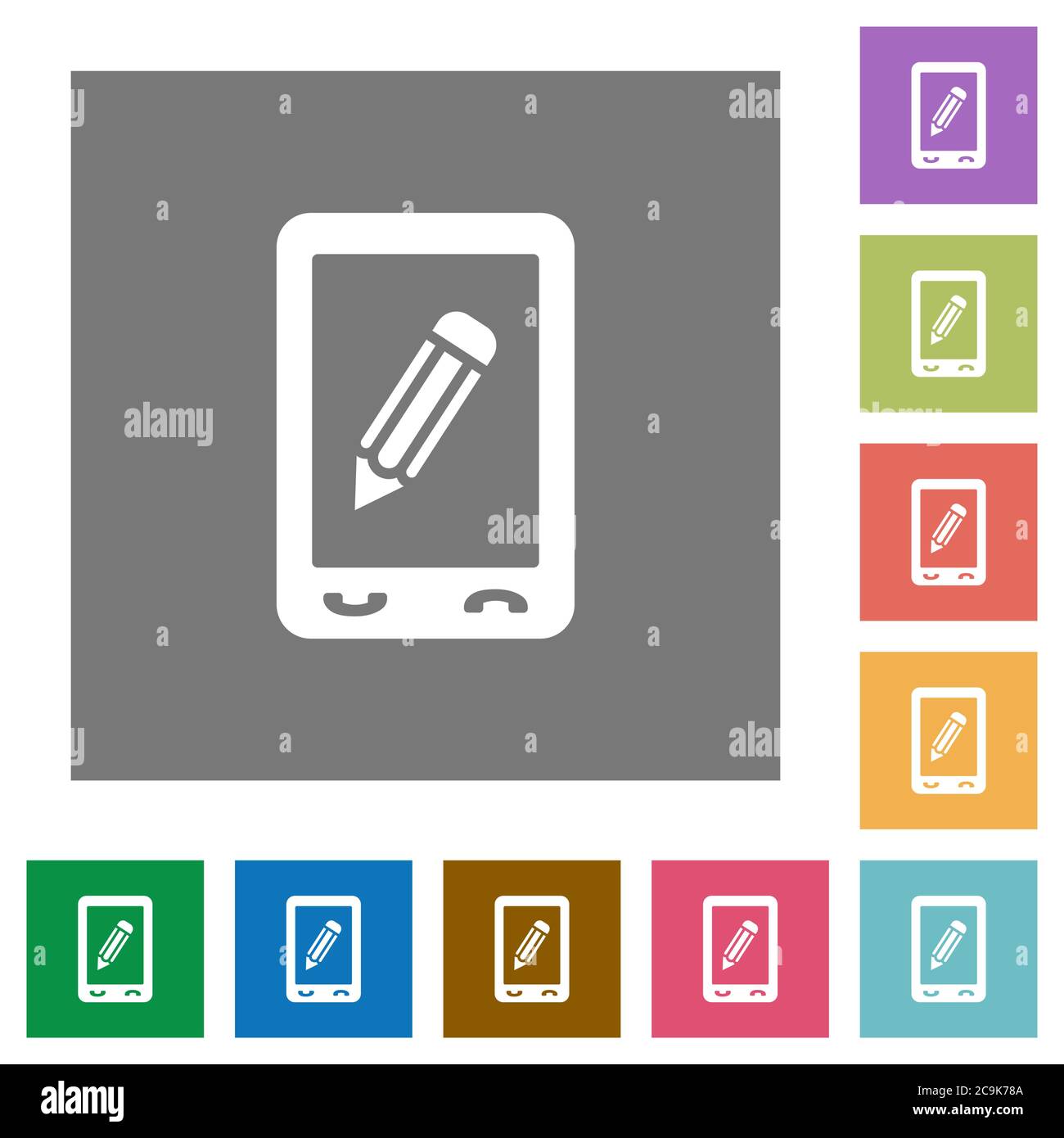 Mobile memo flat icons on simple color square backgrounds Stock Vector