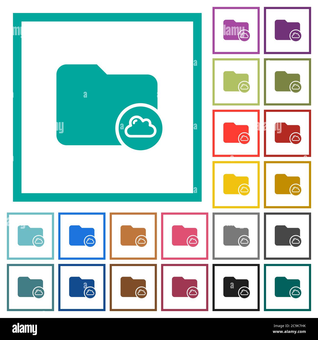 Cloud directory flat color icons with quadrant frames on white background Stock Vector