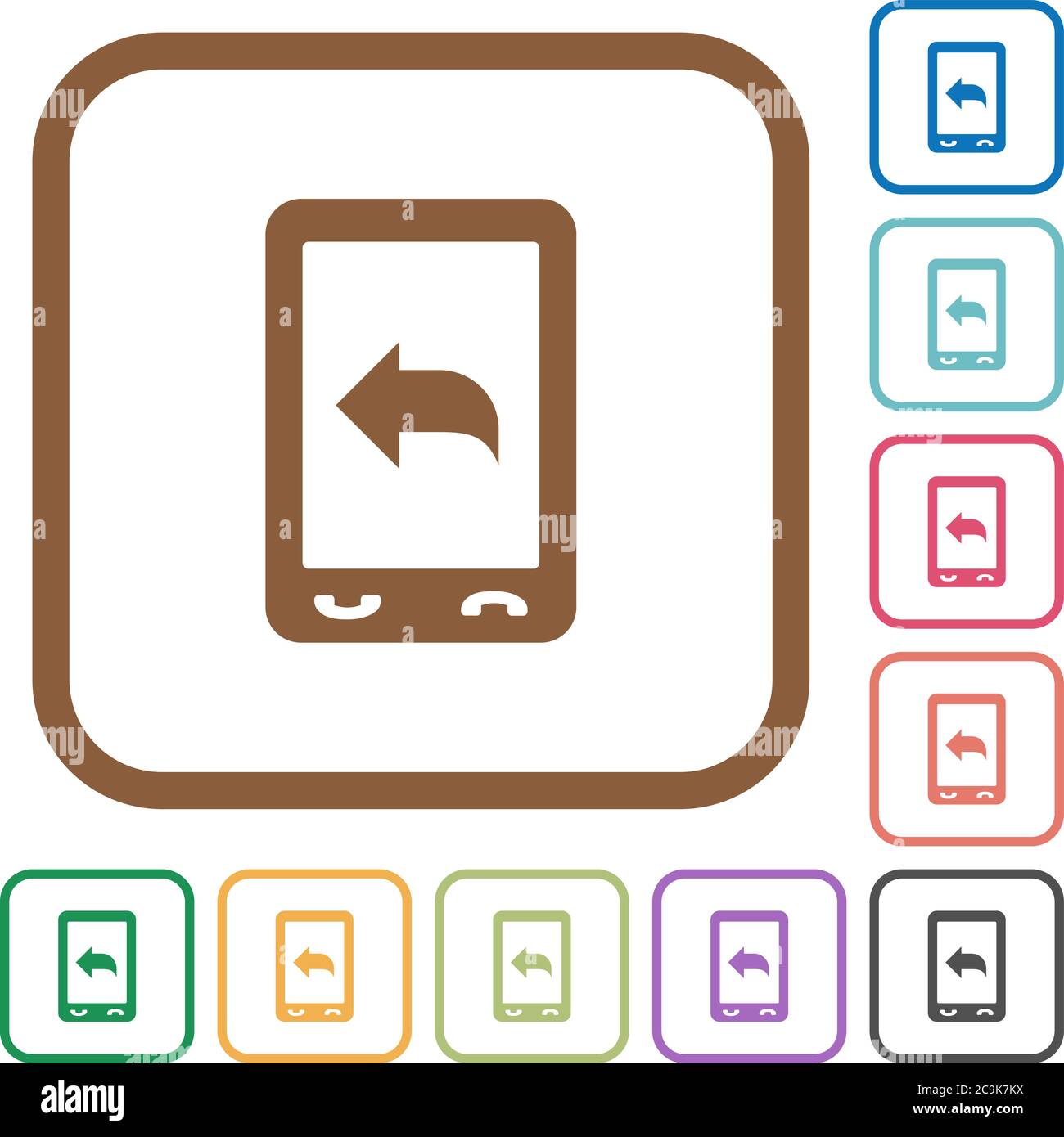 Reply to mobile message simple icons in color rounded square frames on white background Stock Vector