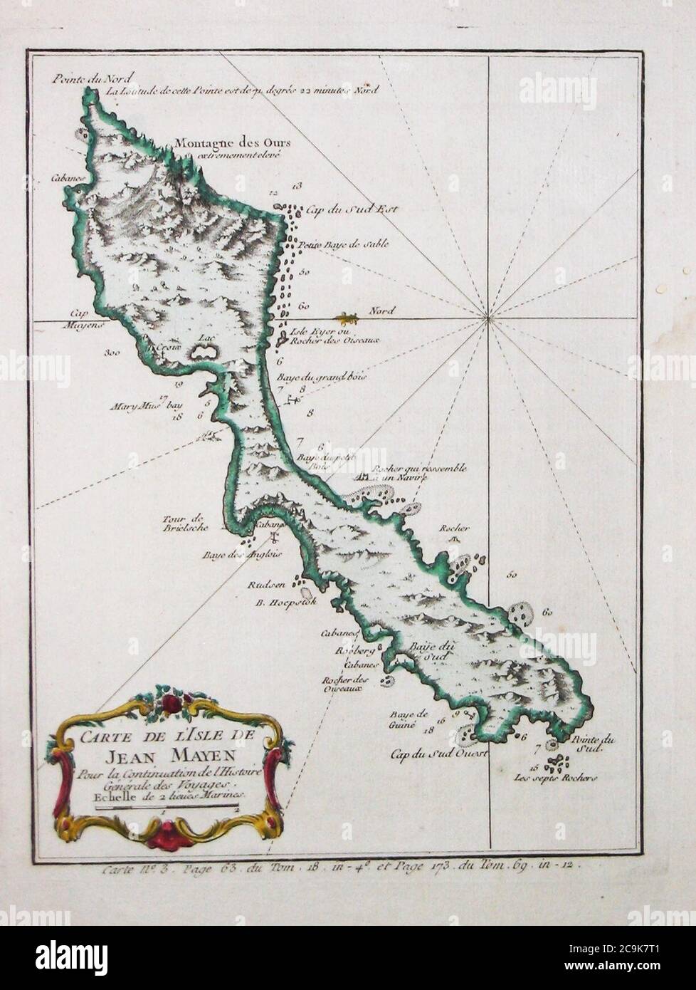 Jan Mayen map by Jacques-Nicolas Bellin 1760. Stock Photo