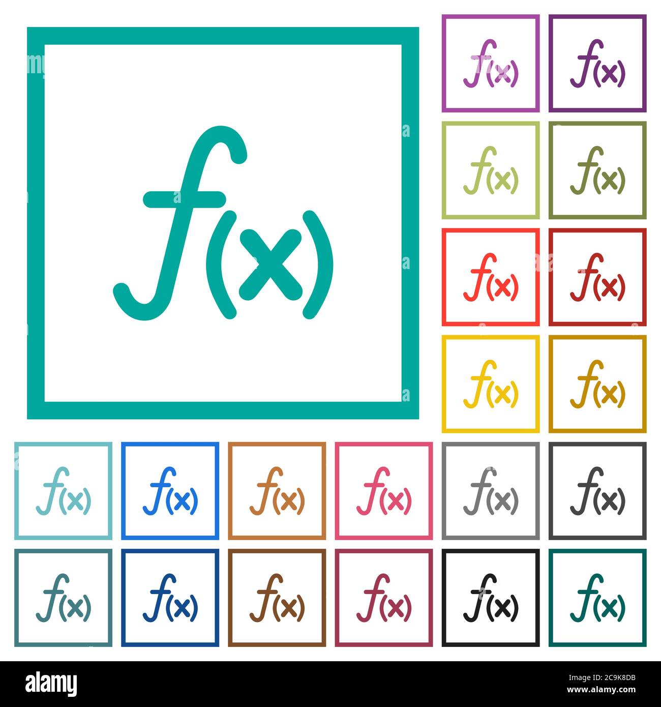 Function flat color icons with quadrant frames on white background Stock Vector