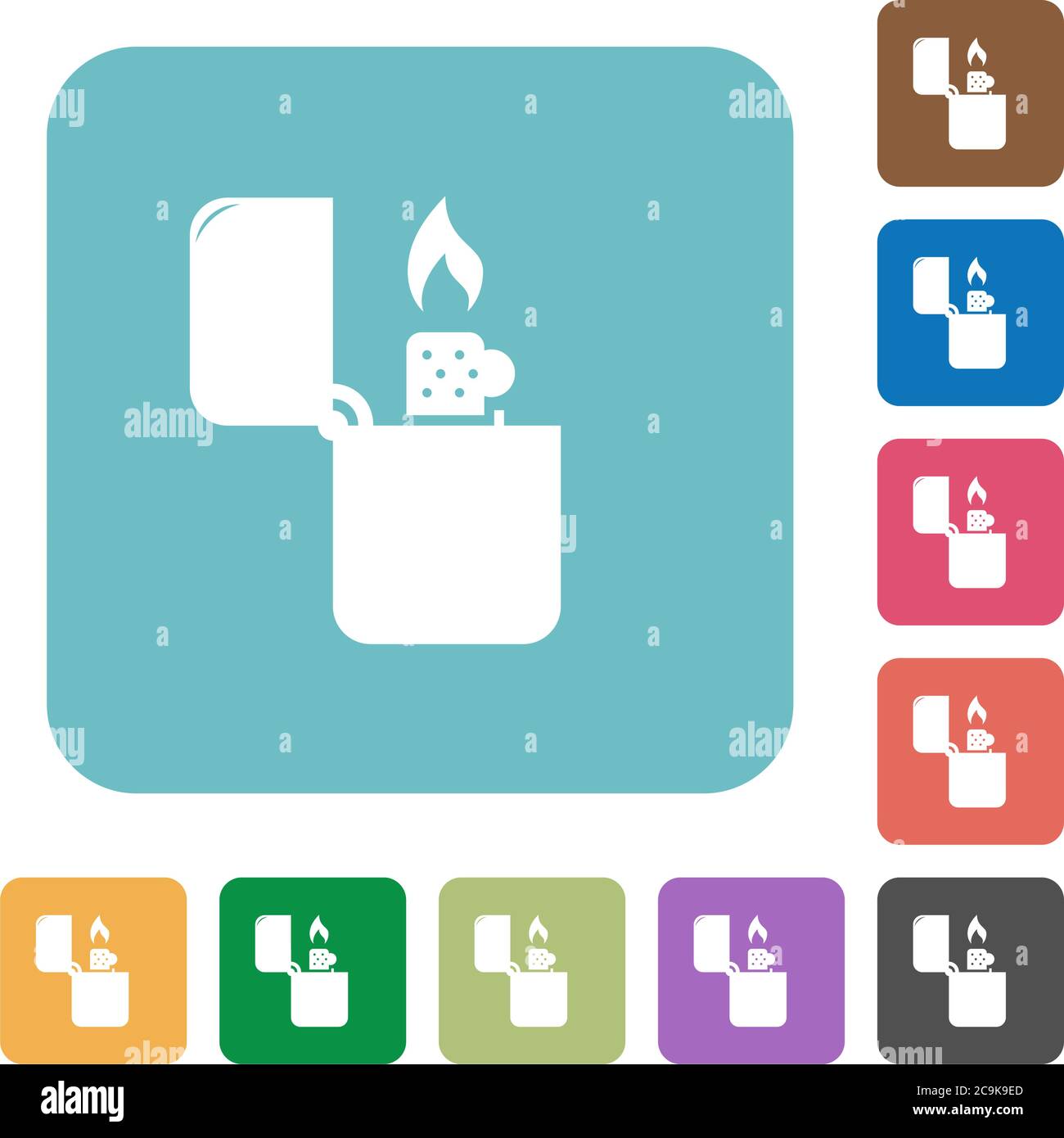 Lighter white flat icons on color rounded square backgrounds Stock Vector