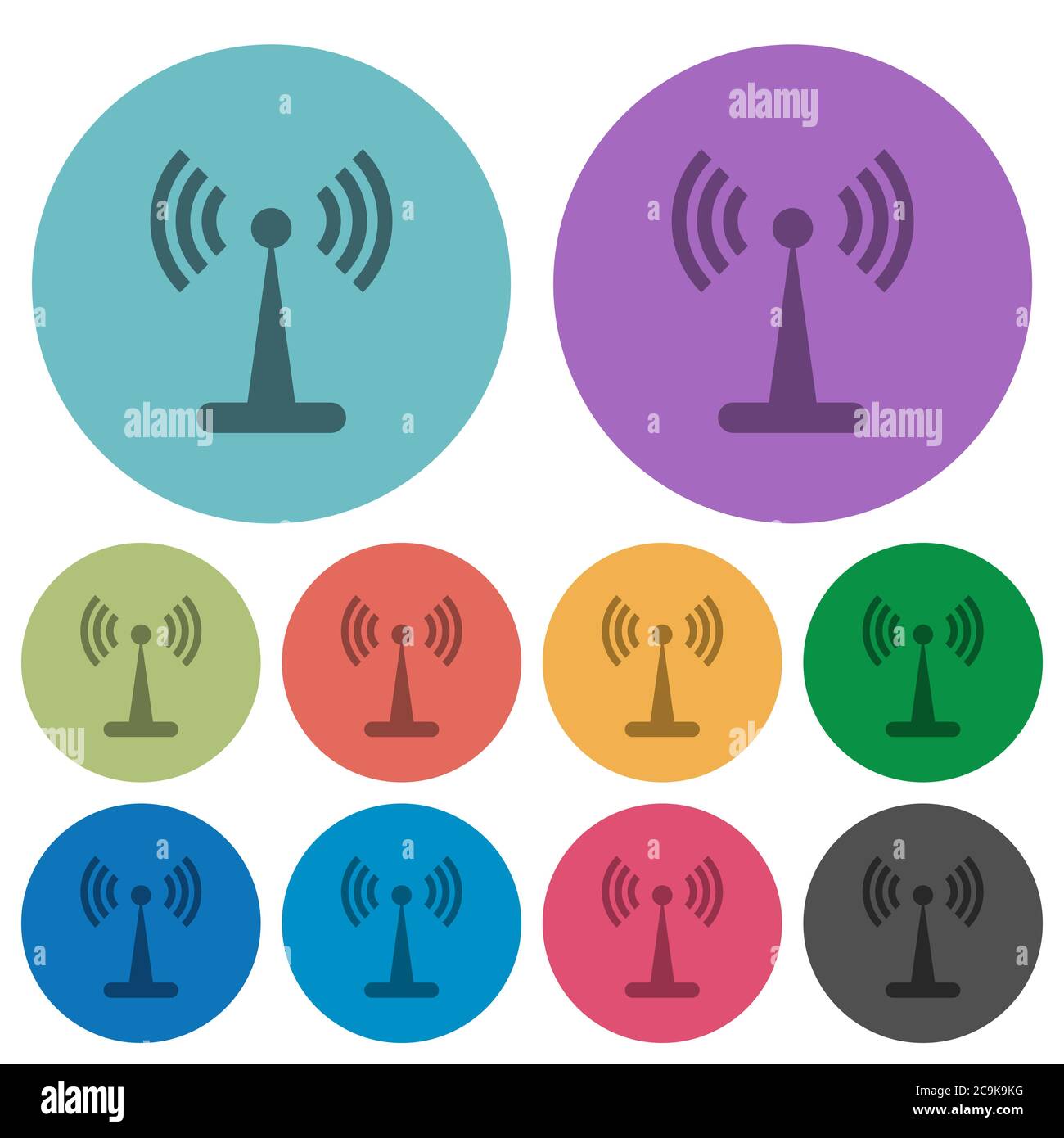 Wlan network darker flat icons on color round background Stock Vector
