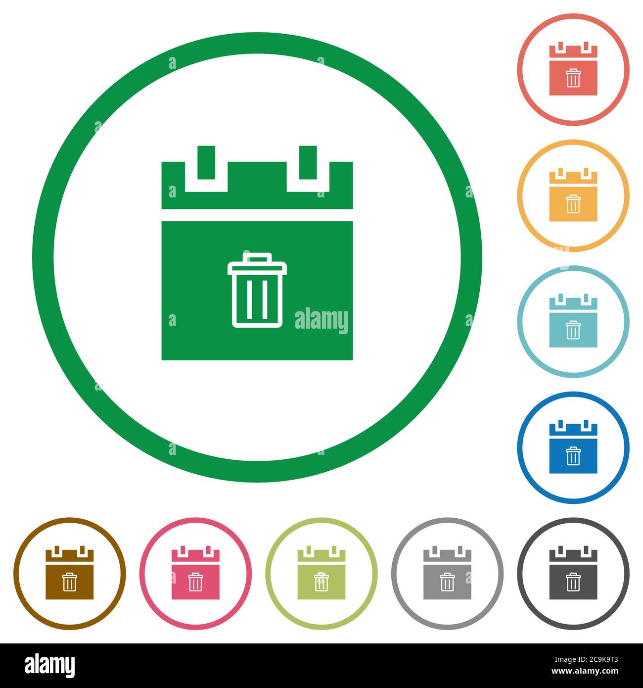 Delete schedule item flat color icons in round outlines on white ...