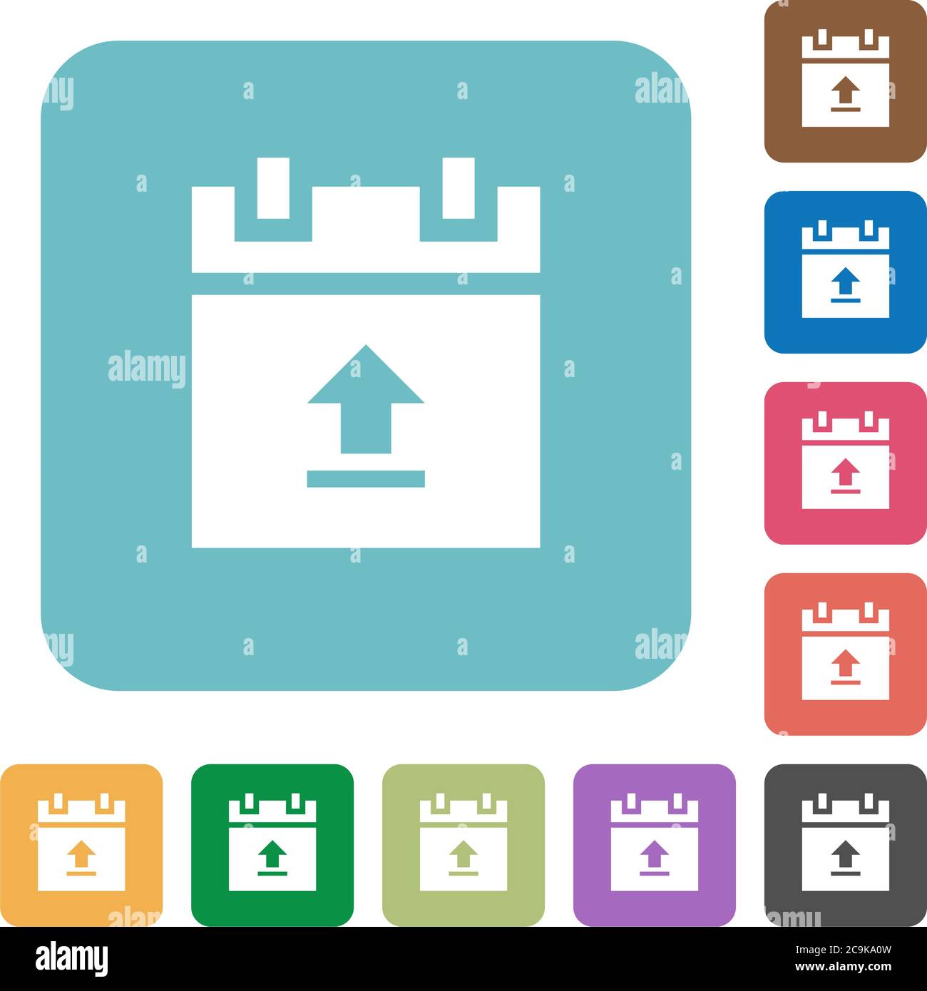 Upload schedule data white flat icons on color rounded square backgrounds Stock Vector