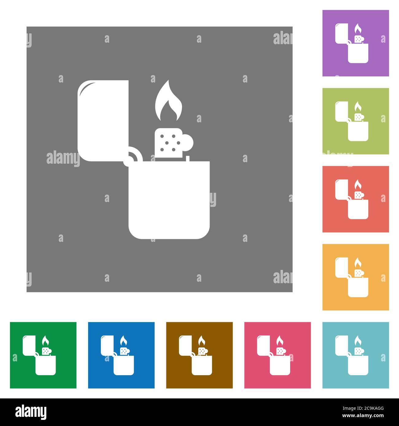 Lighter flat icons on simple color square backgrounds Stock Vector