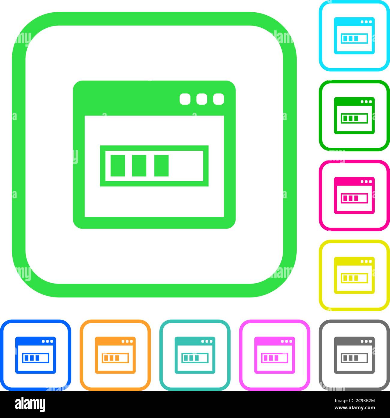 Application installing vivid colored flat icons in curved borders on white background Stock Vector