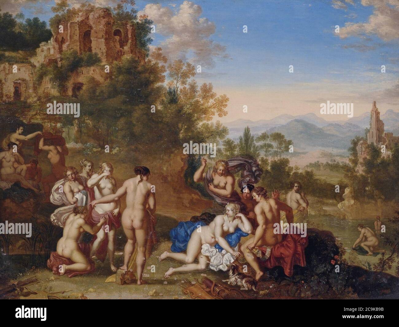 Jan van Haensbergen (attr) Diana und ihre Nymphen entdecken die Schwangerschaft Callistos. Stock Photo