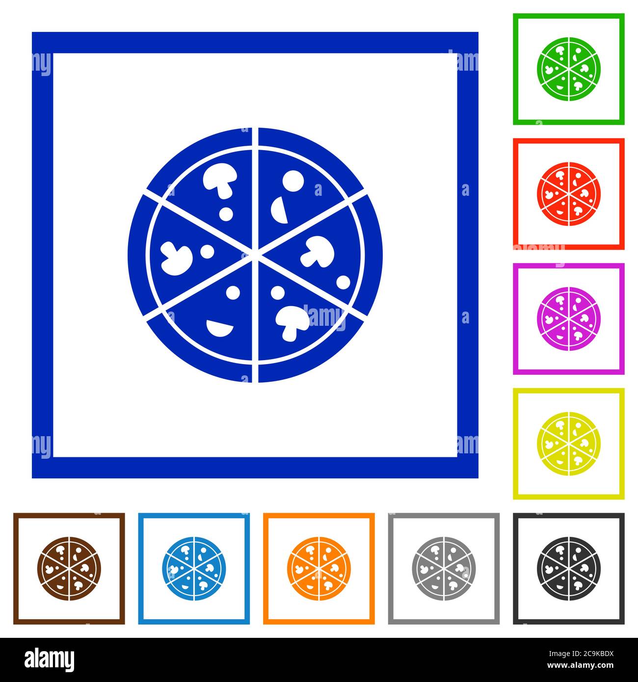 Pizza flat color icons in square frames on white background Stock Vector