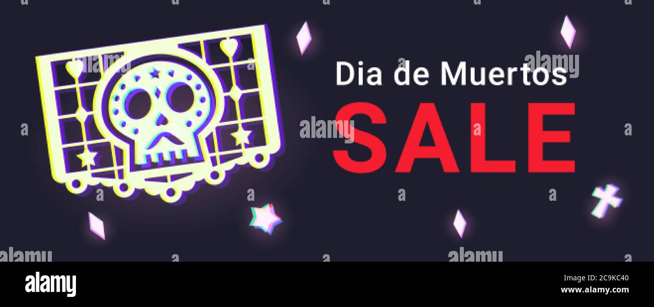 El Dia De Los Muertos Sale Web Banner. Day Of the Dead Clearance Promo Background Stock Vector