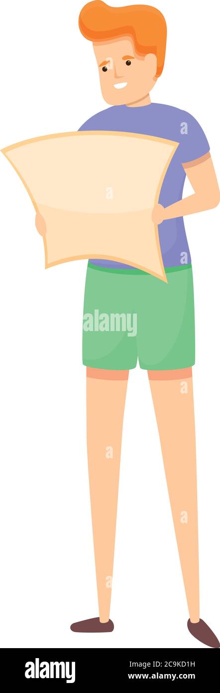 Tourist man take paper map icon. Cartoon of tourist man take paper map ...
