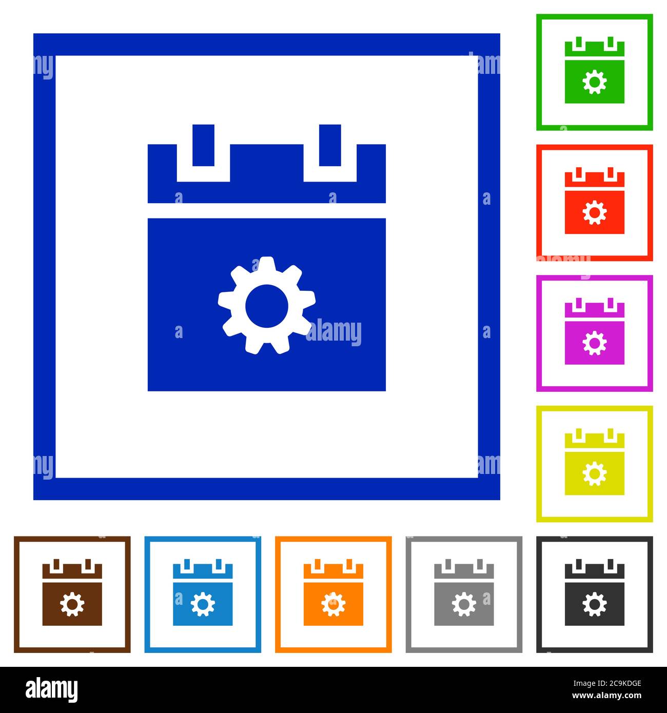 Schedule settings flat color icons in square frames on white background Stock Vector