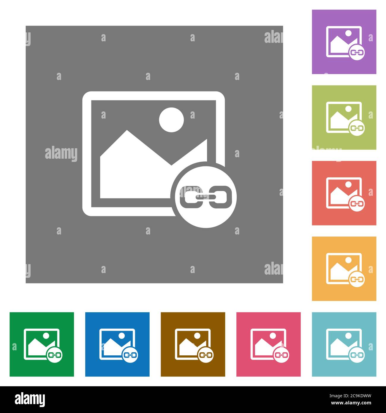 Link image flat icons on simple color square backgrounds Stock Vector
