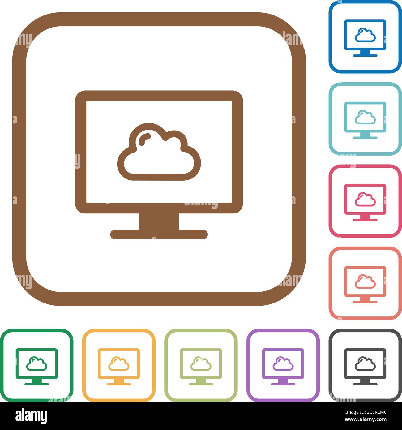 Cloud computing simple icons in color rounded square frames on white background Stock Vector