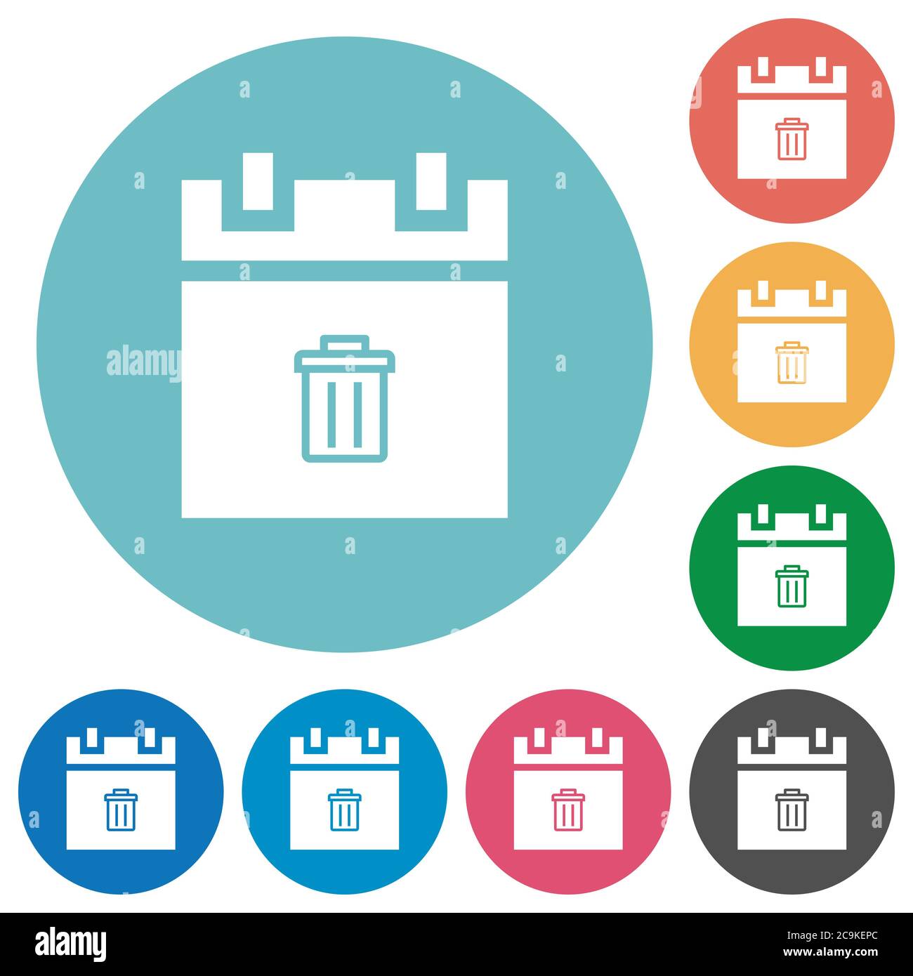 Delete schedule item flat white icons on round color backgrounds Stock Vector